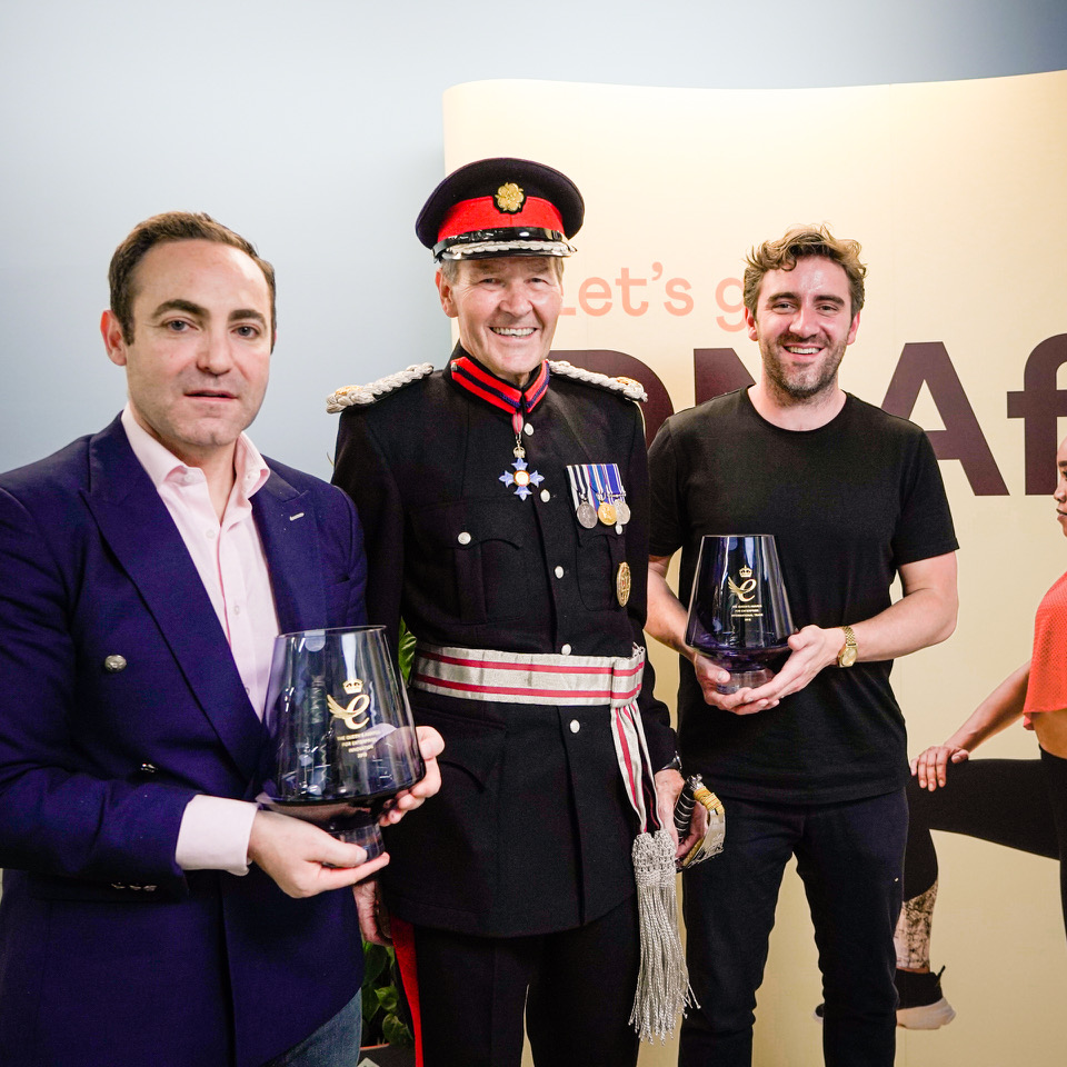 Avi Lasarow, Deputy Lieutenant Sir Ian Johnston and Andrew Steele received two fine pieces of crystal, on behalf of Her Majesty, together with the Scroll of the Queen’s Award.